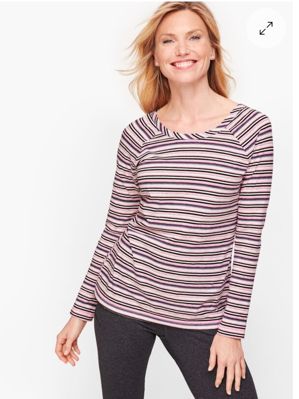 NEW Talbots Pink Black Striped Long Sleeve T-Shirt Top Basic Happy Size Small